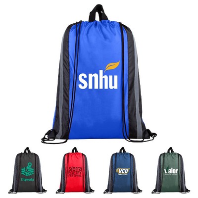Drawstring Backpack with Sport Stripes and Handle